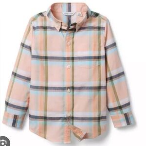 NWT- Janie and Jack Button-Down Kids Plaid Shirt - Peach Multi